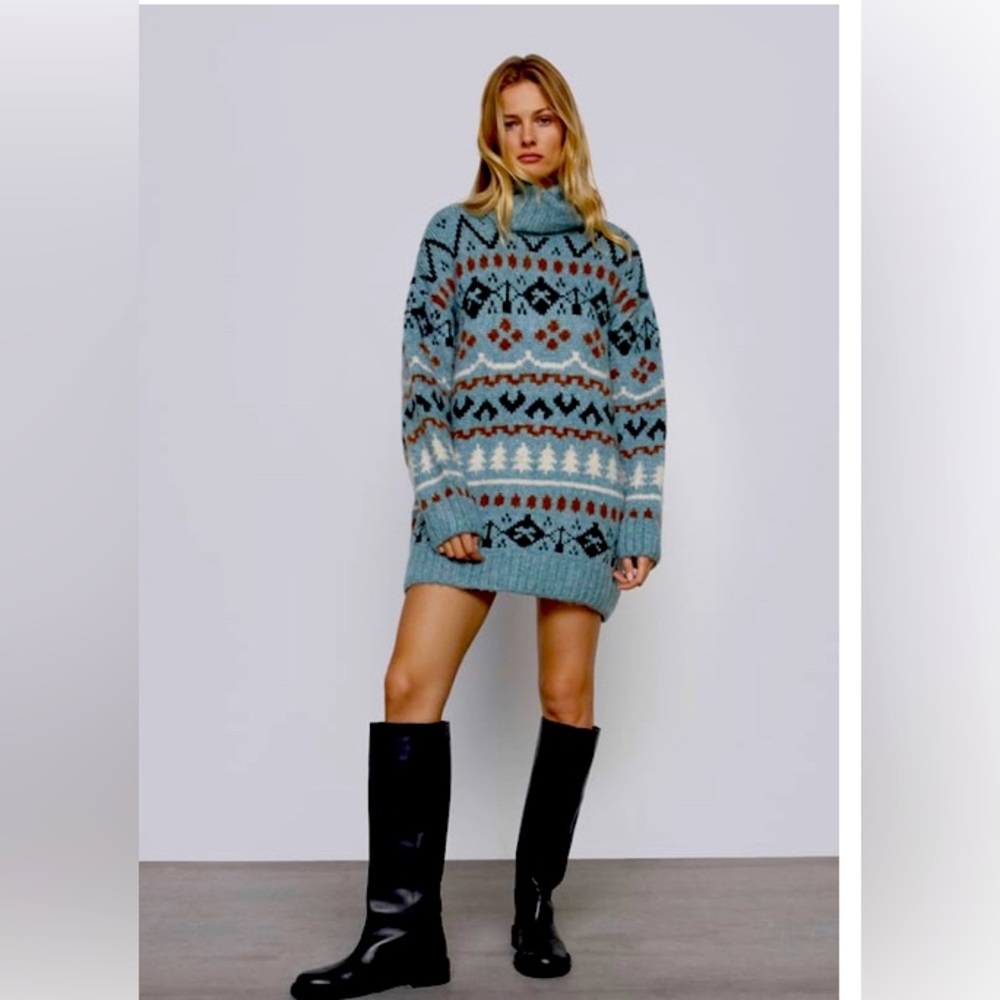 Zara Bloggers oversized knit Jacquard Sweater - size S